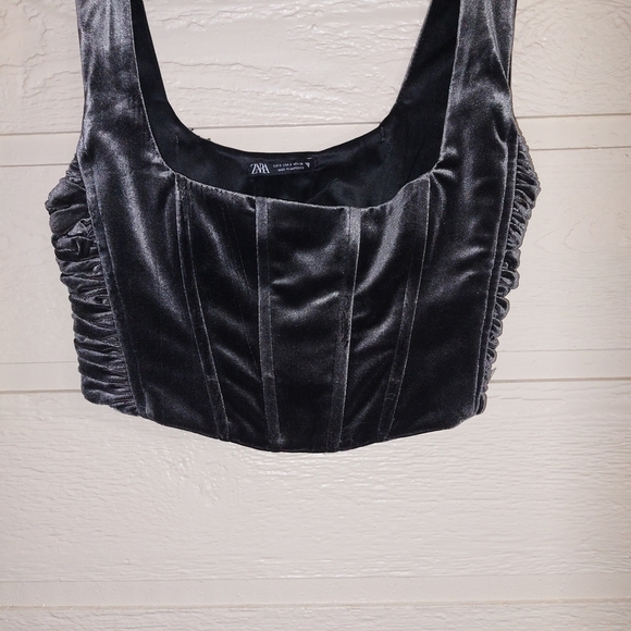 Zara Velvet Bustier Ruched Tank Top - Picture 3 of 4